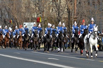 The National Army Honor Guard Marches in Constitution Square in Bucharest