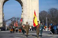 National Army Service Members March in the Triumph Arch Square from Bucharest